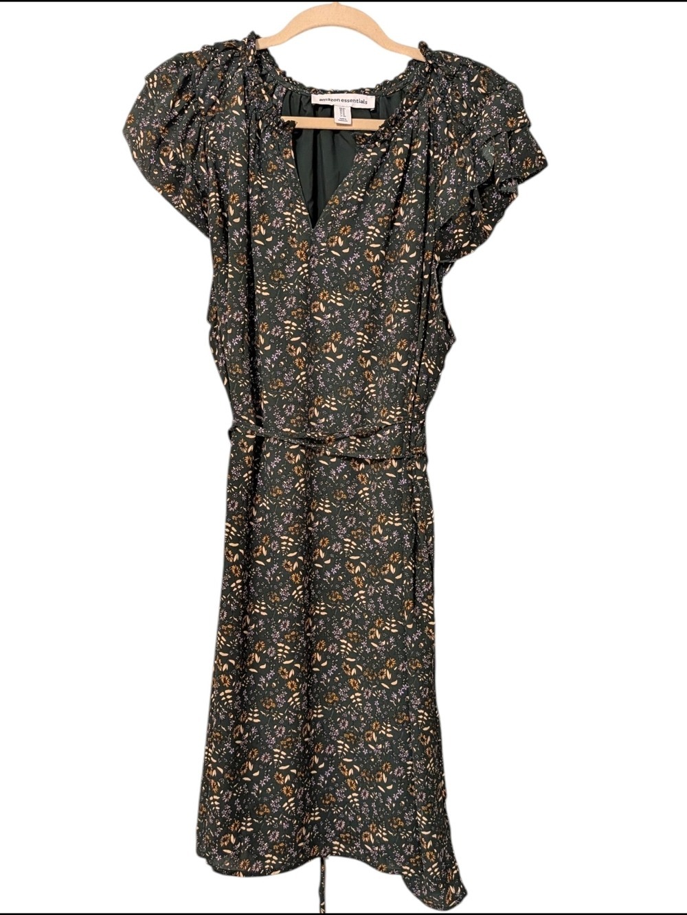Amazon Essentials Dark Green Floral Mini Dress - Picture 2 of 7